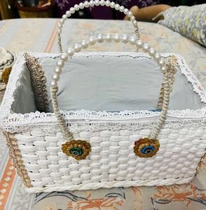 White Woven Basket With Storage Box