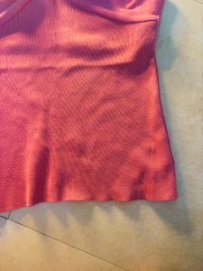 Pink Ribbed V-Neck Tank Top
