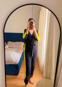 Stylish Black Jumpsuit with Neon Accents