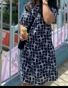 Chic Black & White Grid Print Dress
