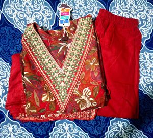 Red Floral Kurta