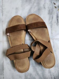 Brown Elastic Strap Sandals