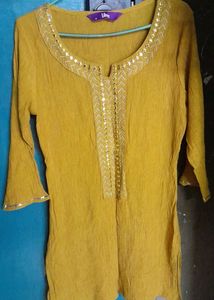 Yellow Mustard Embroidered Kurta