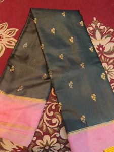 Dark Green &amp; Light Pink Gajii Saree