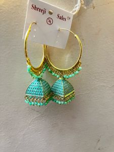 Geet Turquoise Jhumka Earrings (Chand baaliya)