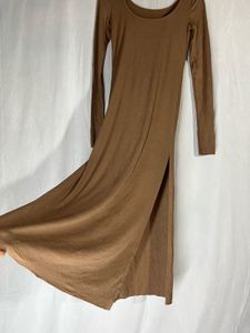 Brown Long Sleeve Midi Dress