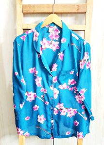 Vibrant Floral Print Button-Down Shirt- 40