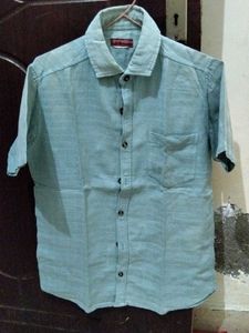 Men's Blue Short Sleeve Casual Shirt