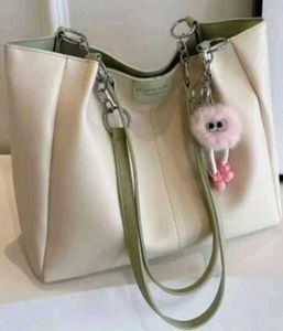 Chic Cream Shoulder Bag with Fun Keychain