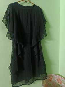 Black Swiss Dot Ruffle Dress