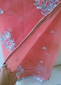 Coral Embellished Net Saree