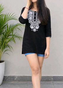 Black Embroidered Kurta Top