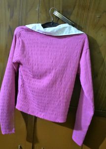 Pink  Y2K Collared Knit Top