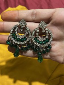 crystal chandbali with blue stones