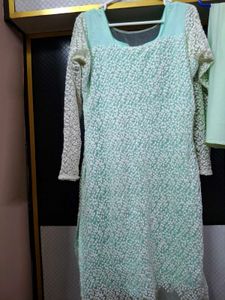 Pastel Green Embroidered Kurti Set