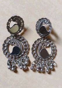 Oxidized Silver Peacock Earrings  stone necklace