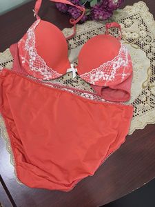 Coral Lace Bra and Panty Set