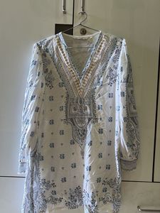 White Kurta with Blue Print