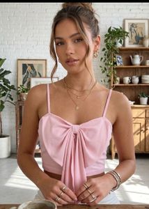 Pink Bow Front Crop Top