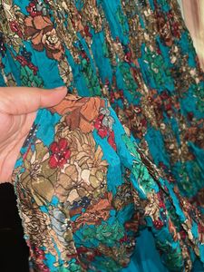 Teal Floral Print Maxi Gown