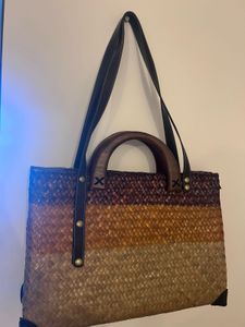 Woven Straw Tote Bag with Wooden Handles