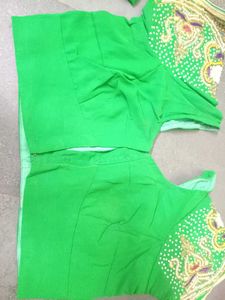 Vibrant Green Embroidered saree with stitched blou