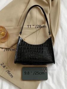 Chic Black Croc Embossed Shoulder Bag