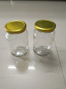 Set of 2 Glass Jars with Gold Lids