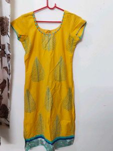 Yellow Leaf Print Kurta