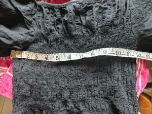 Black Smocked Puff Sleeve Top