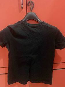 Black T-Shirt with Embellished Cat Design