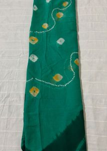 Emerald Green Bandhani Saree with Yellow Motifs