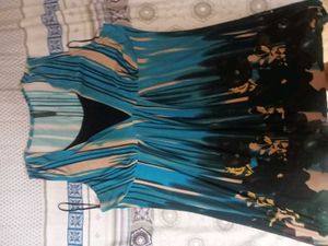 Stunning Blue &amp; Gold Print V-Neck Dress
