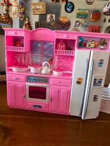 un used Pink Doll Kitchen Playset with Fridge