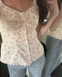y2k Cute Floral Puff Sleeve Top