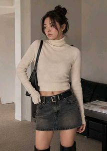 Cream Ribbed Turtleneck Sweater