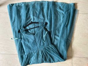 Elegant Teal Tulle Maxi Dress