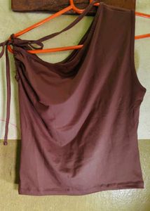 Brown One-Shoulder Ruched Top
