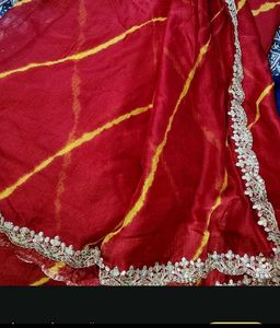 Red Bandhani Saree with Embellished Border