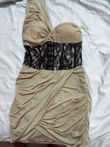 y2k beige corset dress