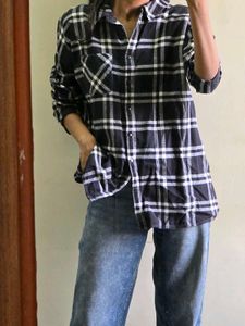 Classic Black &amp; White Plaid Flannel Shirt