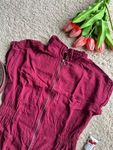 Burgundy Zip-Up Romper jumpsuit