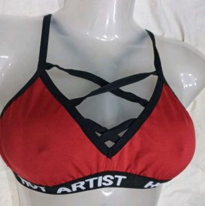 💙 Red Criss-Cross Strap Sports Bra