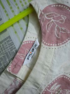 Cream &amp; Pink Printed Mini Dress