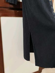 Black Acid Wash Denim Maxi Shirt Dres