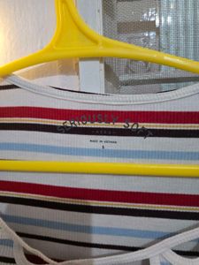 Striped Cut-Out Neck Long Sleeve Top