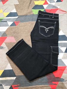 Black Denim Cargo Pants