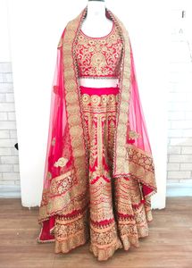 Red With Gold Embroidery Bridal Lehenga (Women's)