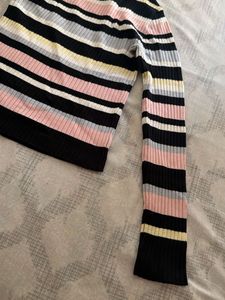 Striped Ribbed Knit Sweater
