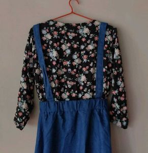 beautiful denim frock with floral inner attached